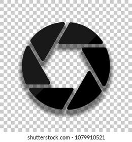 camera objective. simple silhouette. Black glass icon with soft shadow on transparent background