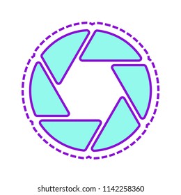 camera objective. simple silhouette. Colored sketch with dotted border on white background