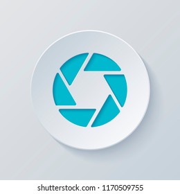 camera objective. simple silhouette. Cut circle with gray and blue layers. Paper style