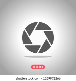 camera objective. simple silhouette. Icon under spotlight. Gray background