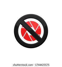 Camera Objective. Simple Silhouette. Not Allowed, Black Object in Red Warning Sign Icon In Trendy Design Vector Eps 10