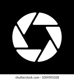 camera objective. simple silhouette. White icon on black background. Inversion