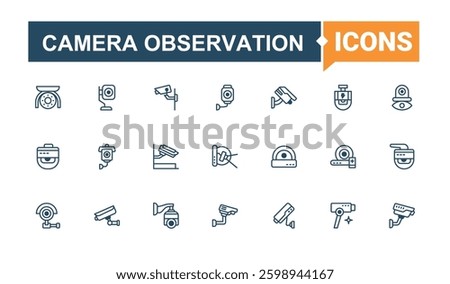 Camera Observation icon. Included protection, safe, shield, defense, security, firewall and more. Surveillance related icon set. Thin outline icons pack. Vector line and solid icons.