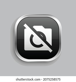 camera off fill icon design. Glossy Button style rounded rectangle isolated on gray background. Vector illustration