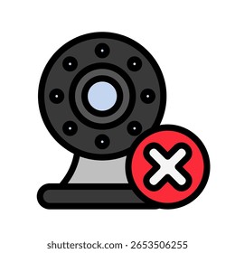 Kamera Off Umrissfarbe, Mini-Illustration Symbol. Nutzung für modernes Konzept, Print, UI, UX-Kit, Web- und App-Entwicklung. Vektor in Bezug auf Remote-Arbeit, Arbeit von zu Hause.