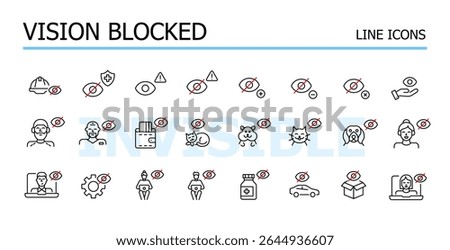 Camera off, vision blocked. Vector editable stroke icons set