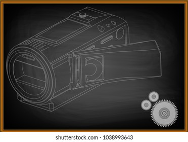 Camera on black background. Drawing. 3d model
