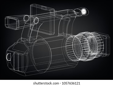 Camera on black background. Drawing. 3d model