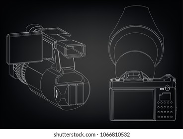 Camera on black background. Drawing. 3d model