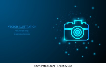 camera on blue abstract background. glowing 