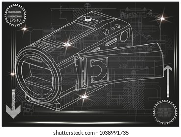 Camera on gray background. Drawing. 3d model