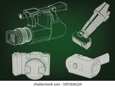 Camera on green background. Drawing. 3d model