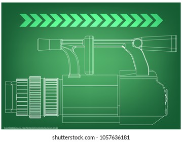 Camera on green background. Drawing. 3d model