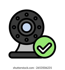 Câmera Na cor do contorno, mini ícone de ilustração. use para conceito moderno, impressão, UI, kit UX, web e desenvolvimento de aplicativos. Vetor relacionado ao trabalho remoto, trabalho em casa.