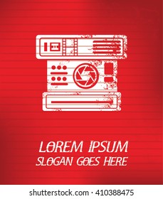 Camera on red background,poster grunge design