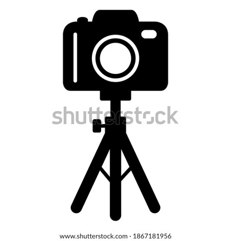 Camera on stand tripod icon in modern silhouette style design. Vector illustration isolated on white background.