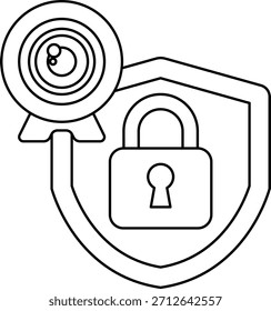 A camera is on top of a shield with a keyhole. The shield is a symbol of protection and the keyhole represents the camera's ability to capture moments