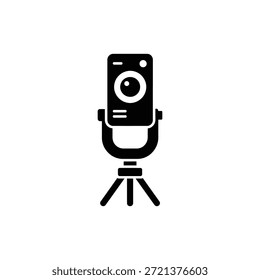 Camera on Tripod Black and White Photography or Surveillance Icon