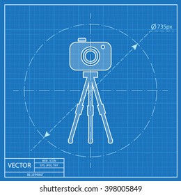 Camera on tripod blueprint icon 