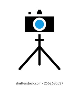 Camera on tripod icon. Concept of photography, videography, and filmmaking.