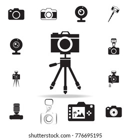 camera on tripod icon with shadow. Set of Photo elements icon. Photo camera quality graphic design collection icons for websites, web design, mobile app on white backgtound