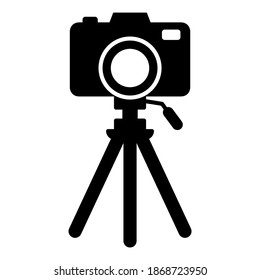 Kamera auf Stativsymbol im trendigen Silhouettendesign. Vektorgrafik einzeln auf weißem Hintergrund.