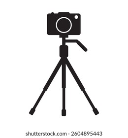 Camera on tripod icon in trendy silhouette style design. Vector illustration isolated on white background.