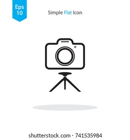 Camera On Tripod Icon. Vector Illustration