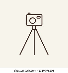 Camera On Tripod Line Icon. Photo, Photographer, Equipment. Mass Media Concept. Can Be Used For Topics Like Shooting, Photojournalist, Instrument, Tools