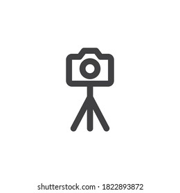 Camera on tripod line icon. linear style sign for mobile concept and web design. Portable camera stand outline vector icon. Symbol, logo illustration. Vector graphics
