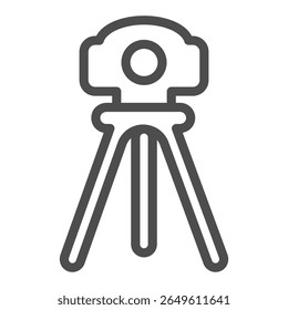 Camera on tripod line icon, optical equipment concept. Vector graphics. Photo camera on stand, surveyor tool sign on white background, outline style icon for mobile or web design