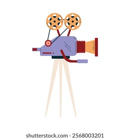 Camera on Tripod for Movie and Film Shooting Vector Illustration