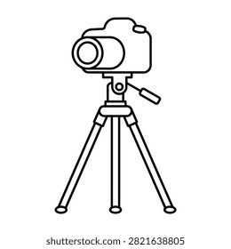 A camera on a tripod for photography and videography equipment setup and filming