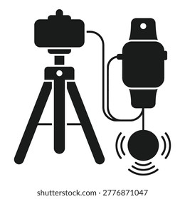 Camera on tripod with remote shutter release control device icon