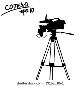 camera on tripod silhouette vector