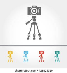 Camera on a Tripod Single Icon Vector Illustration