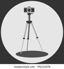 Camera on a tripod, vector illustration, banner. Studio objects.