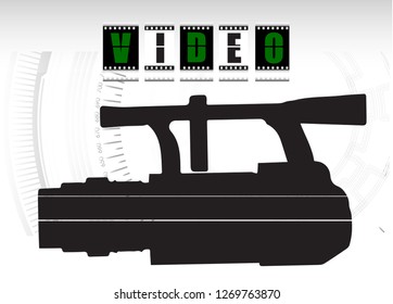 The camera on a white background and film. Vector image