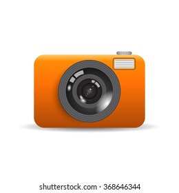 Camera on a white background with the glare on lens
