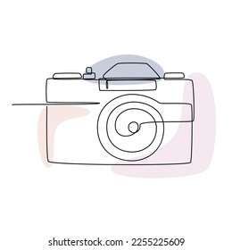 A camera on a white background. Minimalistic illustration with a continuous line.