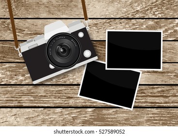 camera on wooden table