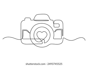 Camera one continuous line drawing vector illustration