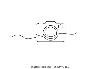 Camera one continuous line drawing vector illustration, One continuous editable line drawing of a professional camera, One continuous line drawing of camera linear style.