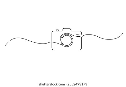 Camera one continuous line drawing vector illustration, One continuous editable line drawing of a professional camera, One continuous line drawing of camera linear style.