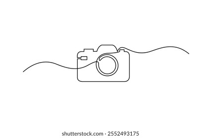 Camera one continuous line drawing vector illustration, One continuous editable line drawing of a professional camera, One continuous line drawing of camera linear style.