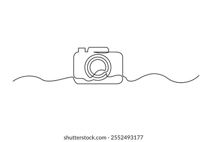 Camera one continuous line drawing vector illustration, One continuous editable line drawing of a professional camera, One continuous line drawing of camera linear style.