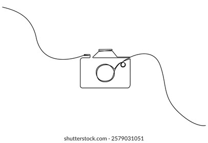 Camera one continuous line drawing vector illustration, Hand drawn minimalism design vector illustration.
