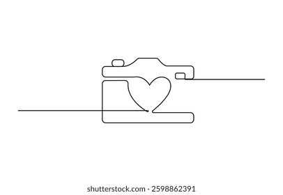 Camera one line drawing, Isolated on white background vector illustration, One single line drawing.