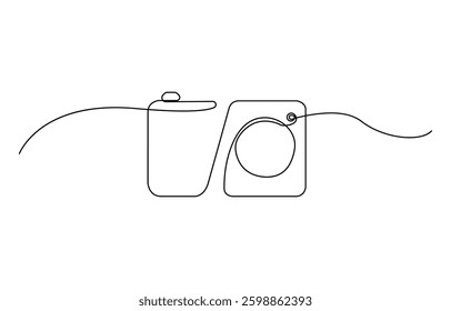 Camera one line drawing, Isolated on white background vector illustration, One single line drawing.