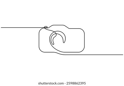 Camera one line drawing, Isolated on white background vector illustration, One single line drawing.